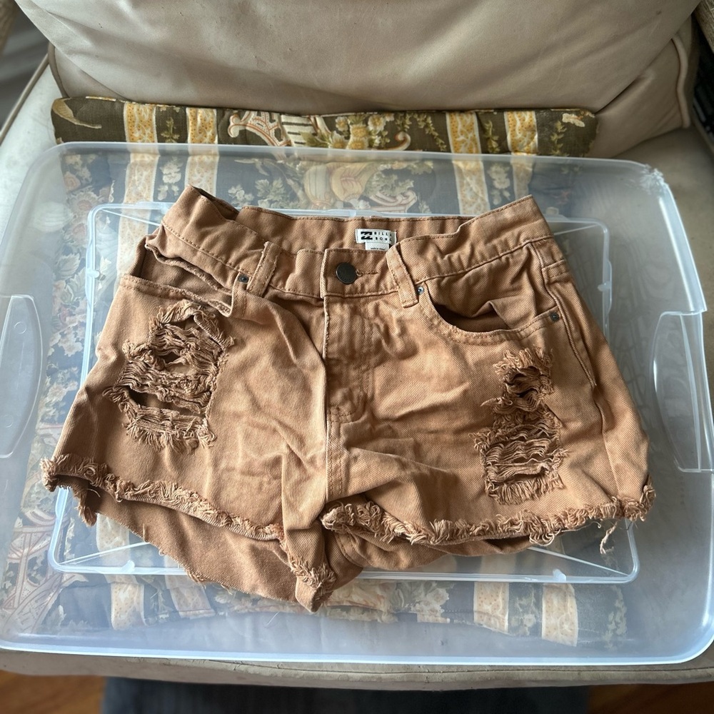 Distressed brown shorts